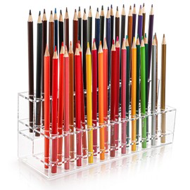 Peohud Acrylic Pen Holder, 44-Slots Pencil Display Stand, Clear Makeup Brush Rack Organizer, Multipurpose Eyebrow Pen Stand for School Office Home Retail Store