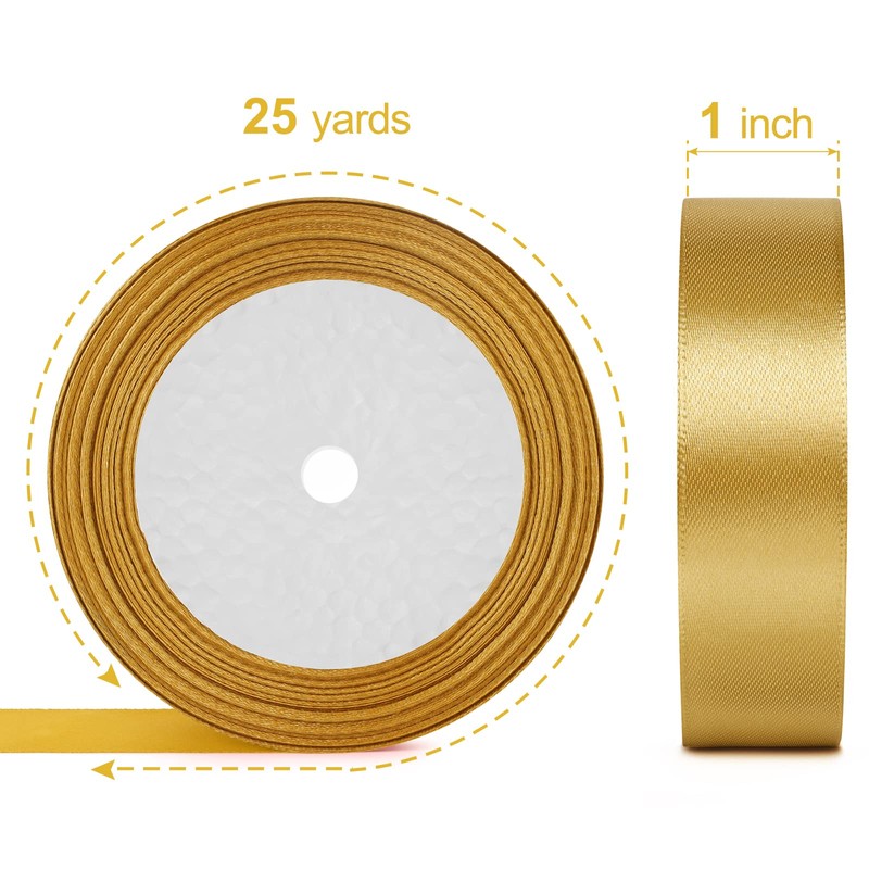 Showin Double Face Gold Polyester Satin Ribbon,1” x Continuous 25