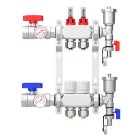 GASHER Radiant Heat Manifold,2-Branch Stainless Steel Floor Heat Manifold Kit with 1/2" Adapters Included With Compatible Outlets For Hydronic Radiant Floor Heating