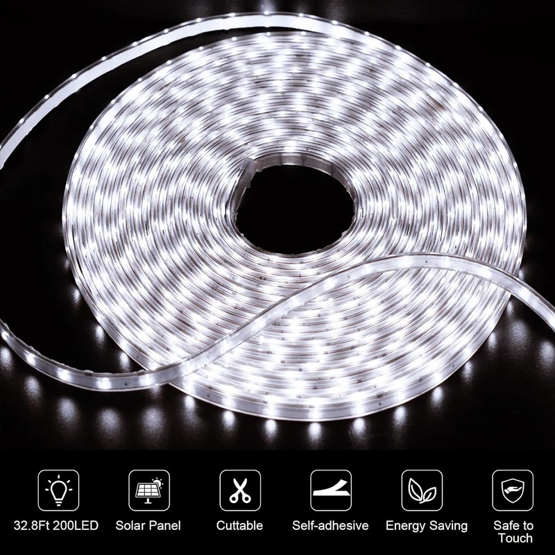 echosari 32.8Ft Solar Strip Lights Outdoor, IP68 Fully Waterproof LED