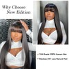 Women's Straight Human Hair Wig with Bangs, 2 x 1