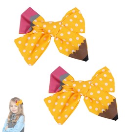 BOXOB 2pcs Cute Yellow Pencil Hair Bows Clips, Back to School Hair Accessories for Girls Teachers Students Toddlers Outfits