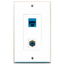 RiteAV 1 Port RCA Blue 1 Port Cat6 Ethernet Blue Wall Plate OVERSIZED Jumbo MIDI