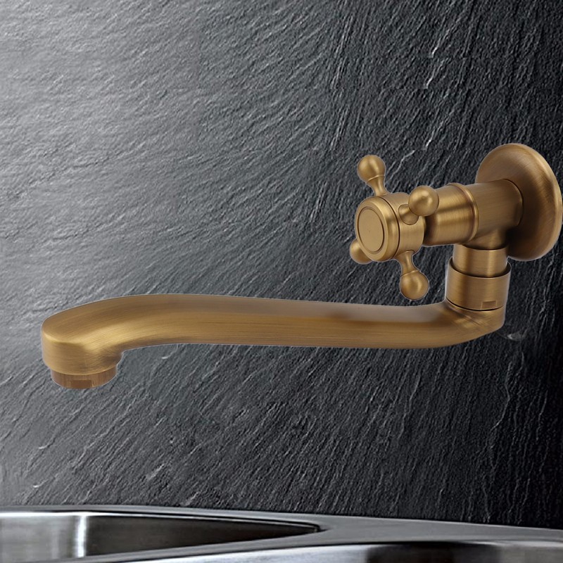 Antique Garden Faucet with Extended Spout Antifreezing Copper Wall Mount
