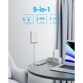 olcorife Flat Extension Cord with Outlet Cover, Olcorife Flat Plug Power Strip with 6 Outlets and 3 USB Ports, 2000 Joules Surge Protector, 5 FT Cord Hidden Outlet Extender for Tight Spaces