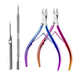 Cmetta Cuticle Nipper, Polished Coated Durable Trimmer with Pusher, Nail Clipper with Fine Edge, Comfort Grip Cuticle Cutter and Remover Tool Kit for Nail Care (Rose+Blue+Pusher)