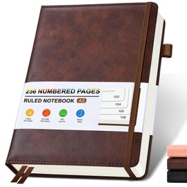 Cuaderno de piel forrado para hombres y mujeres, diarios de tapa dura con 256 páginas numeradas, cuadernos A5 para escribir, papel rayado grueso de 100 g/m² para negocios, trabajo, escuela, 5.75 x
