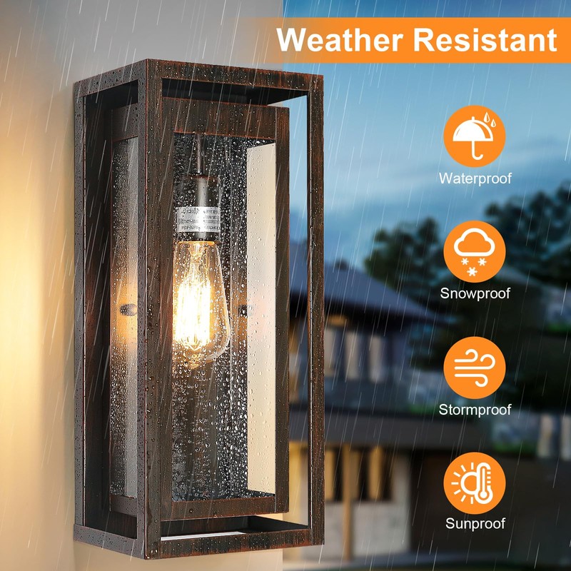 Slypadan 15" Large Outdoor Light Fixture Wall Mount, Distressed Brown