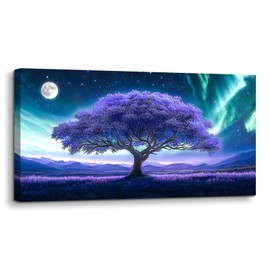 crmotu Tree of Life Large Wall Art for Living Room, Purple Tree Art Prints, Aurora Landscape Canvas Painting, Surreal Art Wall Pictures for Bedroom Bathroom, Modern Office Decor Artwork 30X60in