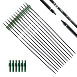 Tiger Archery 30Inch Carbon Arrow Practice Hunting Arrows with Removable Tips for Compound & Recurve Bow(Pack of 12) (Deep Green White)