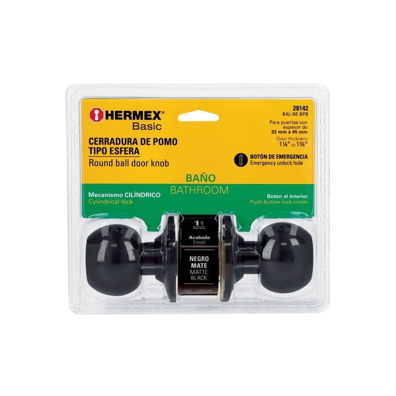 Hermex BAL-NE-BPB Cerradura esfera, cil baño negro