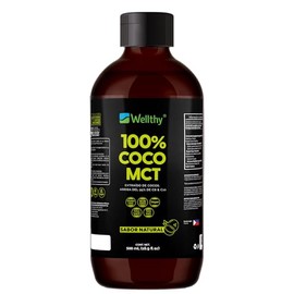 Wellthy MCT Oil 500ml, 32 Porciones, Ácido Caprílico 100% Puro y Natural de Coco, KETO y Paleo Safe, Energía y Concentración, 0g de Azúcar, Gluten Free, NON GMO, Vegan, Libre de Soya, Certificado Internacionalmente, Origen Filipino.