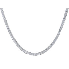 JTV White Cubic Zirconia Tennis Necklace – 45.0CTW, Silver Tone Brass, Elegant & Sparkling Statement Jewelry for Women
