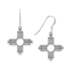 Sterling Silver Zia Symbol Dangle Earrings on French Wires