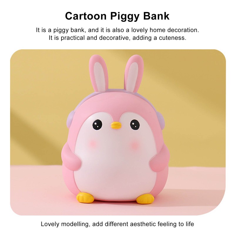 Piggy Bank Cartoon Cute Penguin Shape Pink Large Capacity Coin