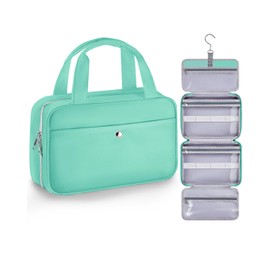 Chakipee Travel Hanging Toiletry Bag for Women - Foldable Toiletries Waterproof Organizer with Clear Window, Lightweight Wash Bags for Essentials, Makeup, Shampoo， Green, Medium