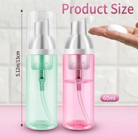 2 Pack Travel Foam Pump Bottle 60 ml/2 oz Small Size Foam Spray Bottle & Pump Bottle Dispenser for Face Wash, Lash Shampoo, Skin Care - Clear Plastic Mini Empty Refillable Containers （Pink and Green）