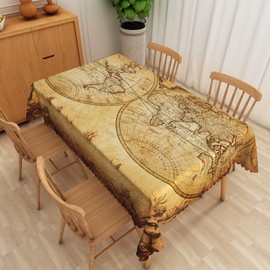 Leyiyi Retro World Map Tablecloth Vintage Globe Map Geography Rectangle Tablecloth Adventure World Awaits Party Decoration Table Covers for Dining Room Kitchen Party Camping BBQ 60x120inch