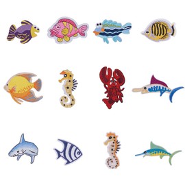 nbeads Sea Creatures Iron-On Fish Shark Lobster Seahorse Rayon Embroidery Patches Appliques Decorative Repair Patches For Jeans T-Shirt Hat Jacket Bag Clothing Accessories Pack of 24