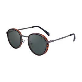 SQUAD Sunglasses for Men and Women Round Metal Size Small Retro with Glasses Case, 3yb026c3 Havana Gunmetal Lens Green