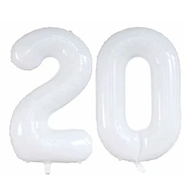 GOER Number 20 Balloons for 20th Birthday Party Decorations,42 Inch Jumbo Foil Helium Balloons for 20th Anniversary (White)