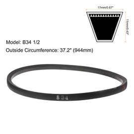 sourcing map B34 1/2 Rubber V Belt, B Section V-Belt 37.2" Outside Circumference x 0.67" Width x 0.43" Thick, Industrial Power Transmission Belt, Black