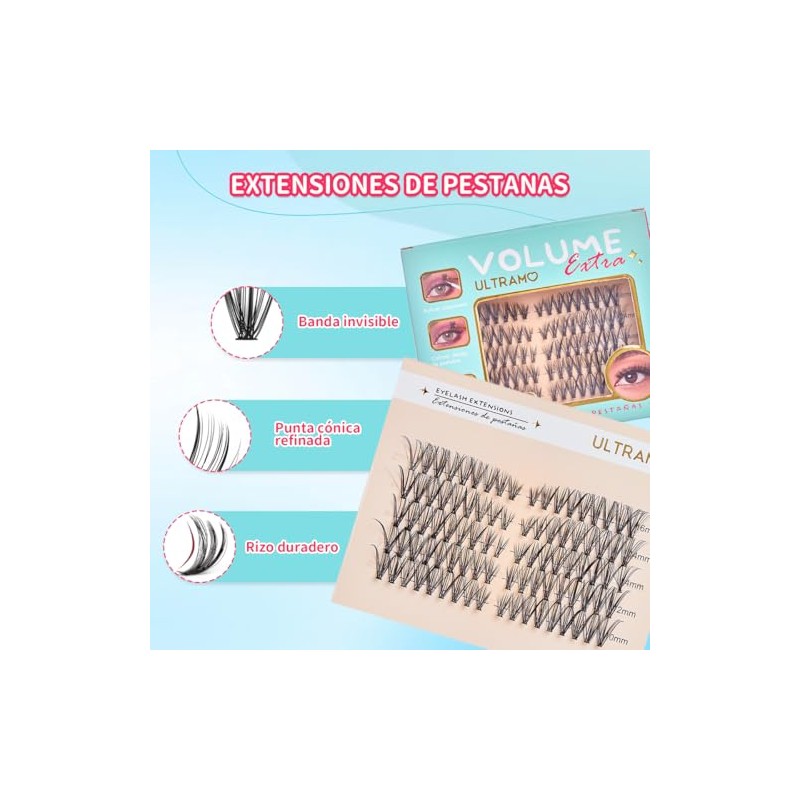 Pestañas Postizas Kit Completo, Kit de Extensión de Pestañas 10-18mm,