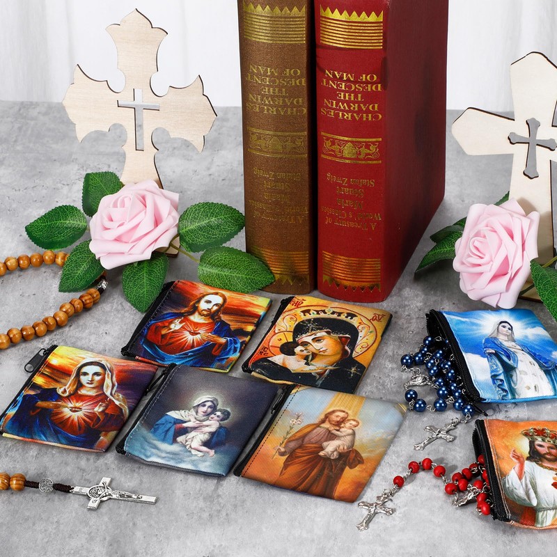 Windyun 8 Pcs Catholic Rosary Pouch 3.5'' x 2.8'' Coin