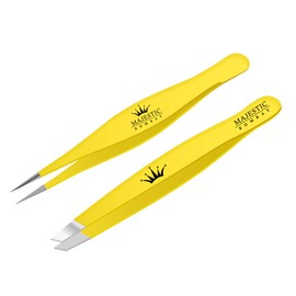 Majestic Bombay Fine Point + Slant Tweezers for Women and Men – Splinter Ticks, Facial, Brow and Ingrown Hair Removal–Sharp, Needle Nose, Surgical Tweezers Precision best tweezers for chin hair