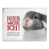 Metal Sign with Rabbit Motif and Saying "Betreten auf eigene