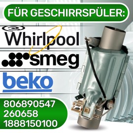 Dishwasher Heating Element 1800 W 230 V with Original Code 1888150100 for Beko 806890547 for Smeg 480140101058 for Whirlpool C00311553 for Indesit Dishwasher ONIX TECH
