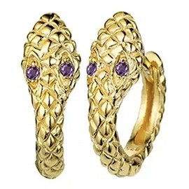 AT Jewellery - 9ct Yellow Gold Filled Small Python-Snake Amethyst Purple Gemstone 10mm Huggie Hoop Earrings