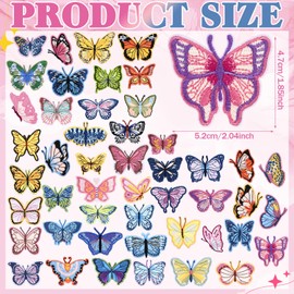 Tigeen 48 Pcs Butterfly Patches Bulk Embroidered Iron on Patches Cute Patches Iron on for Clothing Hats Sew Applique Repair Patch DIY Accessory for Backpack Pants T-Shirt Jacket Bags Dress Jeans