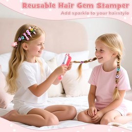 Dreamon 51 Pcs Hair Styling Tools - Hair Gem Stamper Kit and Automatic Hair Braider - Bling Hair Jewels for Girl with Reusable Shining Diamonds and Ha