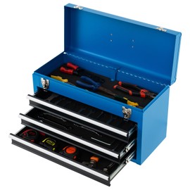 IRONMAX Portable Tool Box, 20.5’’ Lockable Steel Tool Chest Cabinet w/Comfortable Handle & 3 Drawers, Heavy Duty Storage Toolbox Tool Organizer for Garage, Warehouse, Home (Blue)