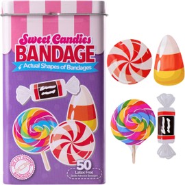 BioSwiss Bandages, Sweet Candies Shaped Self Adhesive Bandage, Latex Free Sterile Wound Care, Fun First Aid Kit Supplies for Kids and Adults, 50 Count