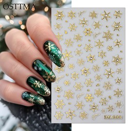 4Pcs Christmas Snowflake Nail Art Stickers,3D Self-Adhesive Snowflake Nail Decals with Rhinestones Designs,Black White Gold Winter Snowflakes Nail Sticker Christmas Nail Supplies Decoration for Women