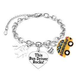 Bus Driver Gifts Stainless Steel Bracelet Best Bus Driver Gift Appreciation Christmas Birthday Thank You Retirement End of Year Back to School Gifts for Drivers School Buses Silver Chain Bracelet