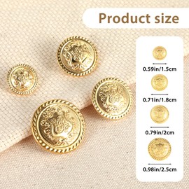 Pack of 40 Gold Buttons 15/18/20/25 mm Small Round Golden Buttons for Sewing Metal Buttons Shank Press Studs Vintage for Blazer Uniform Suits Sports Coat DIY