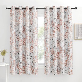 KGORGE Farmhouse Curtains Blackout - Vintage Classical Floral Printing Privacy Energy Efficiency Window Curtains for Bedroom Living Room Kids Nursery Gift, Wide 52 x Long 63, 2 Panels, Coral