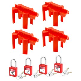 QWORK 4 Set of Red Ball Valve Lockout Device for 1/2" - 2 1/2" Outside Pipe Diameter, Engineering Grade Plastic, Includes 4 Padlock and 8 Keys (Keyed Differently)
