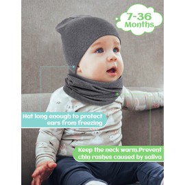 Kiiwah Children's Beanie Hat and Loop Scarf Set, Soft Cotton Warm Knitted Hats and Scarves for Baby Autumn Winter Spring, darkgray