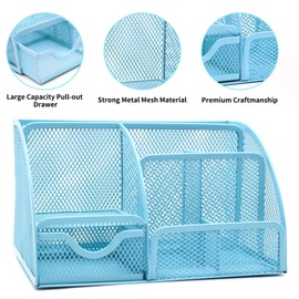 12 in 1 Desk Organizers and Accessories Set, Blue Gifts for Coworkers, Office Supplies Include Stapler Pen Holder Tape Holder Scissors Ruler Staple Remover for Home School