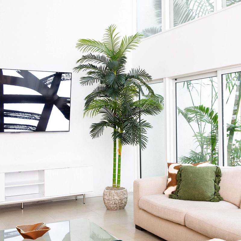 Nearly Natural 9ft. Artificial Double Stalk Golden Cane Palm Tree