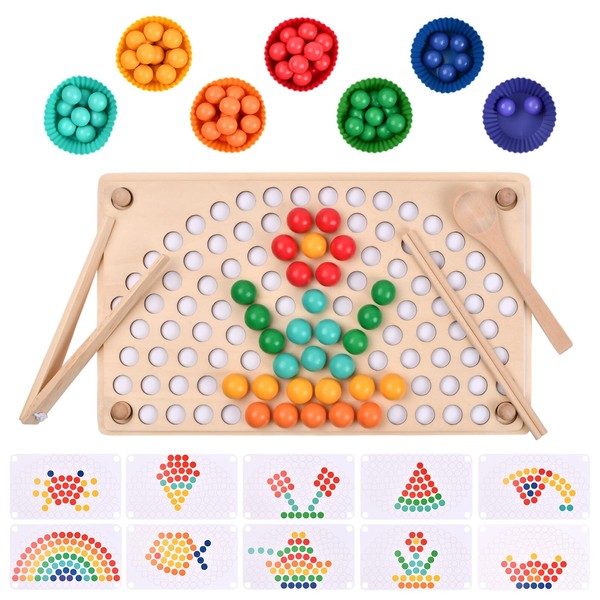 volumoon Rainbow Clip Beads Board Game, Montessori Toy, Clip Beads