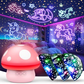 iKidiki Girls Toys Age 2 3 4 5 6 7 8 9 Year Old, Baby Lights Projector Mermaid Night Light Projector Mushroom Unicorn Toys for 2-9 Year Olds Girls Sensory Toys for Autism Birthday Gifts for 2-9 Year Old Girls