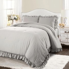 Luxurious Lightweight 2 Piece Shabby Chic Comforter Set Twin XL Size with Charming Ruffles Border | Pretty Light Silver Grey Color All Seasons Farmhouse Bedding Ultra Soft Plush Cozy Warm Feel