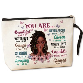 Jztco Inspirational African American Makeup Bag - You Are Beautiful Strong Amazing Created Travel Makeup Zipper Bag Black Girl African American Gifts for Black Women Friends Sisters Mom Aunt