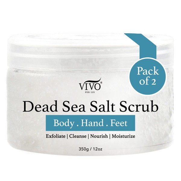 Vivo Per Lei Dead Sea Salt Scrub - Body Exfoliating Scrub with Dead Sea Minerals - Sea Salt Scrub for Hands, Feet & Body - Body Scrub to Gently Exfoliate Skin - Pack of 2