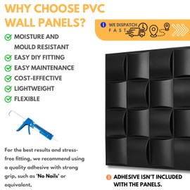 NOVECRAFTO Lattice Effect 3D Wall Panels - 6 Sheets Covering - 1.5 sqm | 16.15 sqf Interior Cladding Set | 3D Wall Tiles Square Grid Lattice Design in Matte Black - Each Panel Size 19.6" x 19.6"